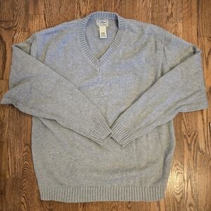 VINTAGE LL BEAN 100% Cotton V-Neck Sweater, Gray, Men's Large